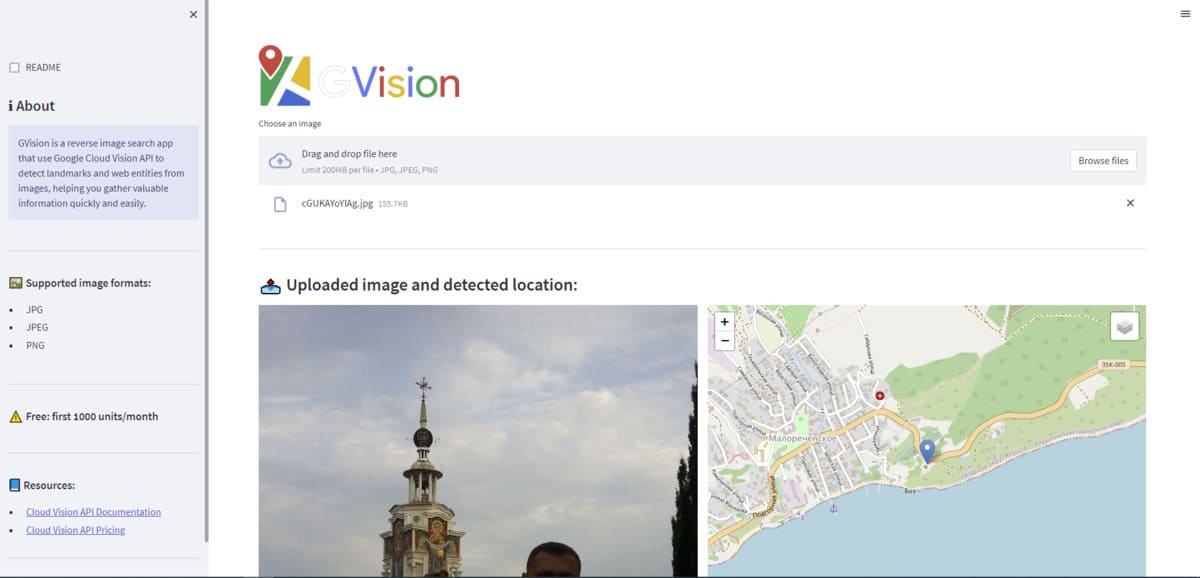 Geolocating imagery usinf GVision OSINT Tool