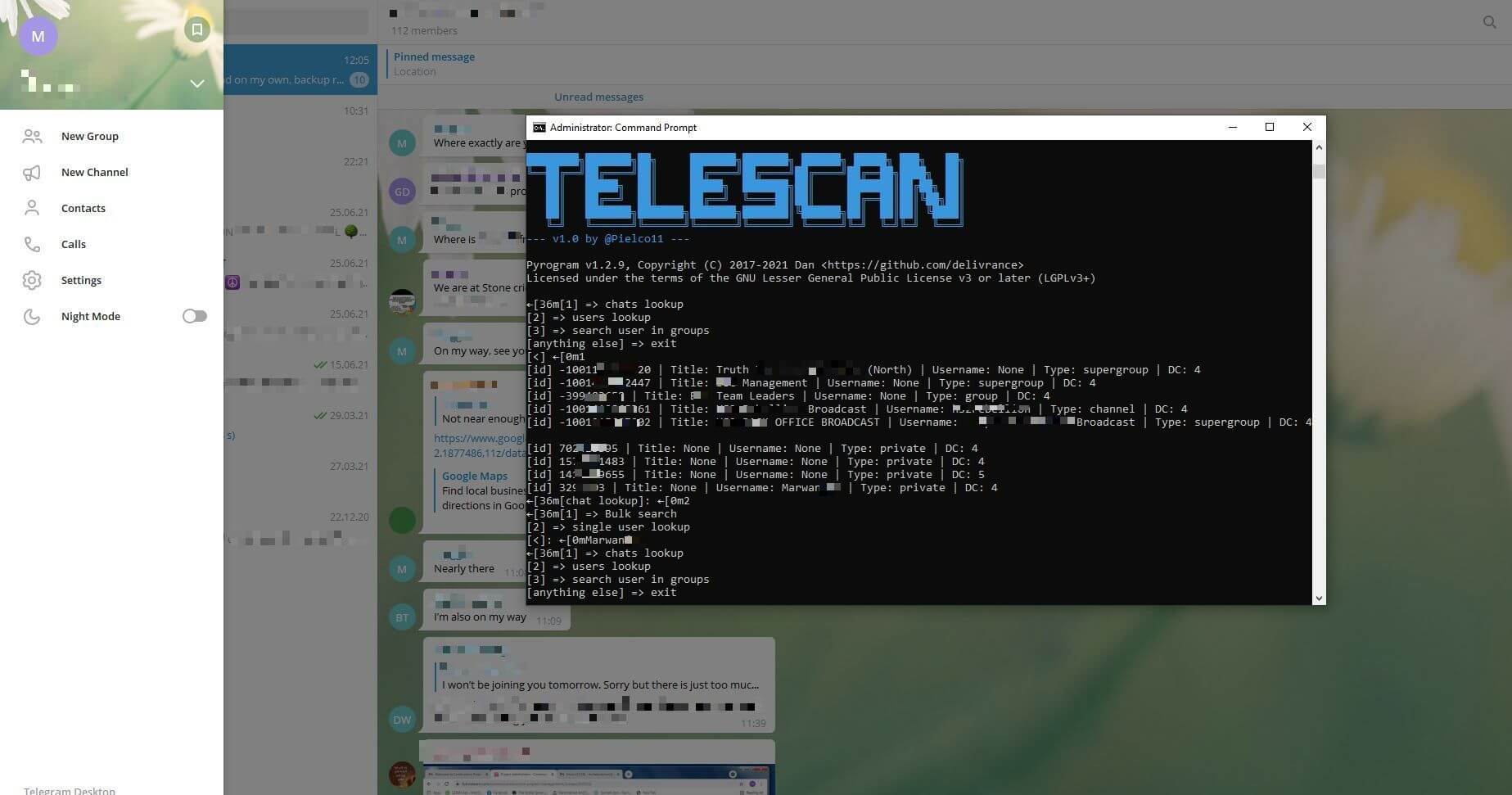 Investigating Telegram users and groups with Telescan