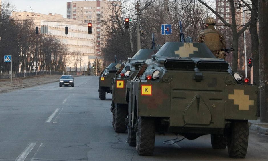 Russian armoured personnel carriers in Melitopol, Ukraine
